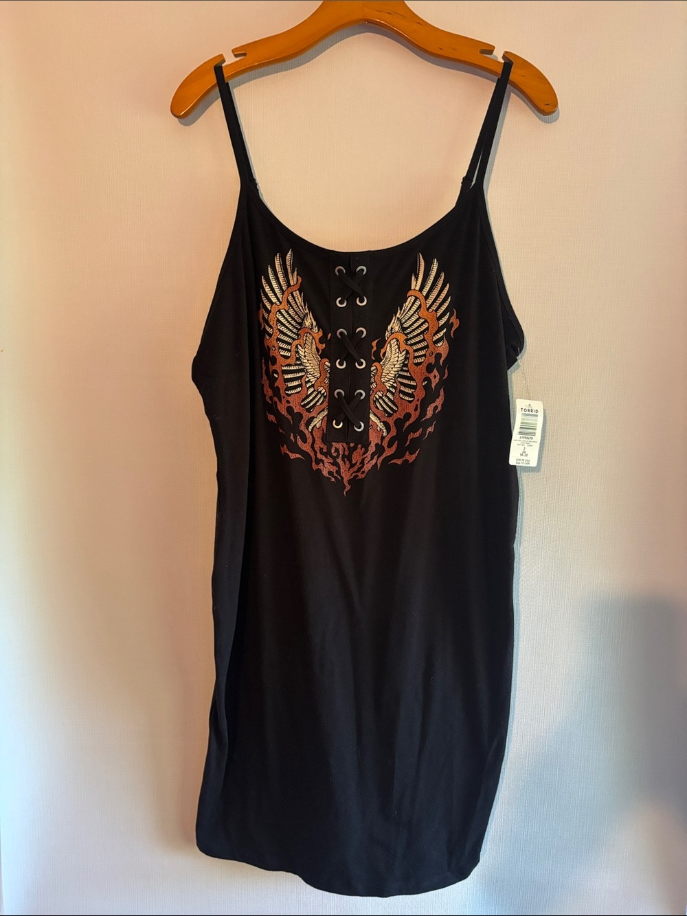 torrid Black Lace-Up Camisole with Winged Flame Graphic